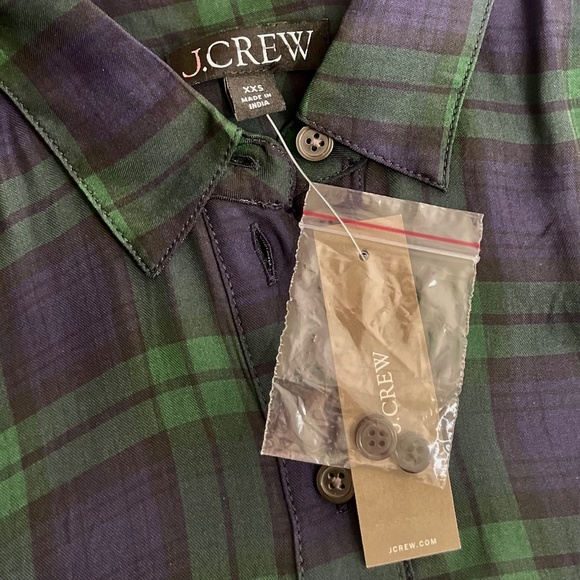 NWT!! J. CREW Drapey Button-Up Shirt Black Watch Tartan Plaid XXS XX-Small - Picture 12 of 15